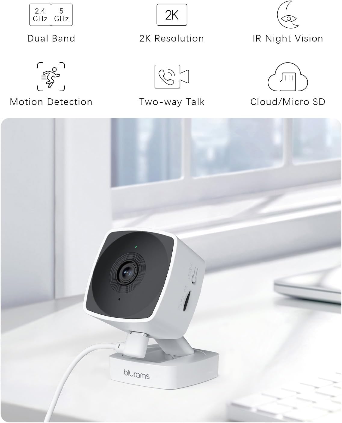 blurams Window Cameras for Home Security 5G&2.4G, 2K Security Camera Indoor, Pet Camera with Phone App, Indoor Camera w/AI Motion Detection, 2-Way Audio, Compatible with Alexa