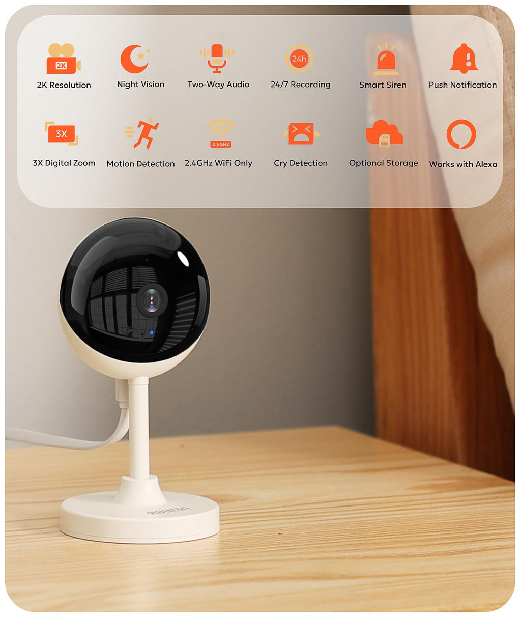 owltron Indoor Security Camera, 2K 3MP Cameras for Home Security with Motion Detection, Pet Cam & Baby Monitor with Night Vision, 2.4 GHz WiFi Two-Way Talk, Cloud/SD Storage, Compatible with Alexa