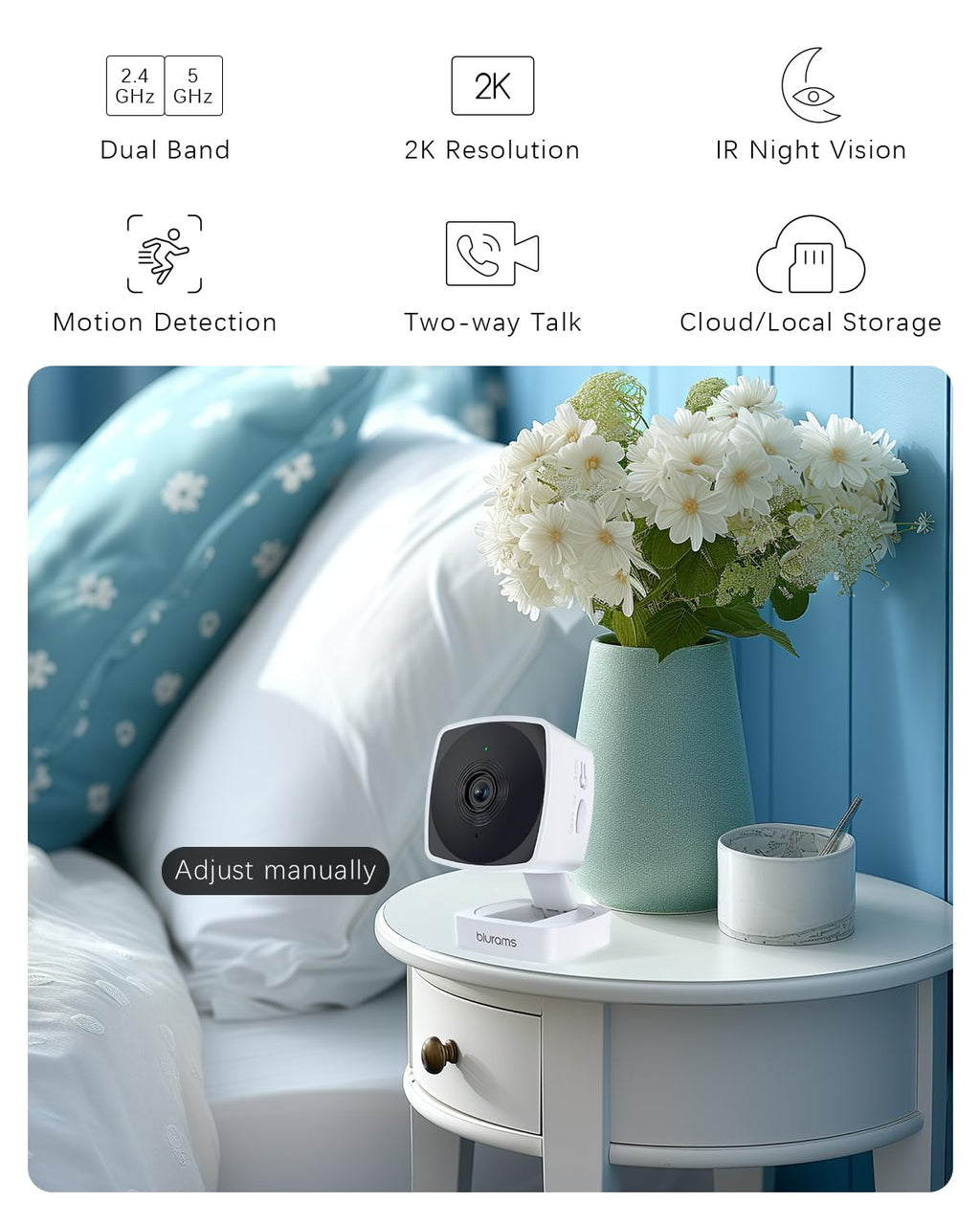 blurams Window Cameras for Home Security 5G&2.4G, 2K Security Camera Indoor, Pet Camera with Phone App, Indoor Camera w/AI Motion Detection, 2-Way Audio, Compatible with Alexa