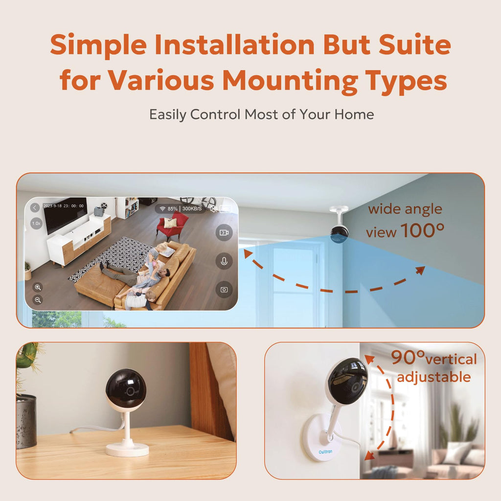 owltron Indoor Security Camera, 2K 3MP Cameras for Home Security with Motion Detection, Pet Cam & Baby Monitor with Night Vision, 2.4 GHz WiFi Two-Way Talk, Cloud/SD Storage, Compatible with Alexa